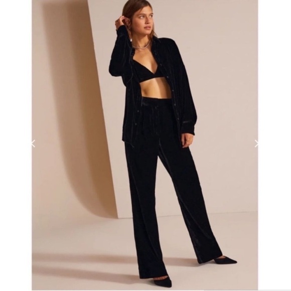 NWT Favorite Daughter The Velvet Favorite Pants Trousers Wide Leg Black 4 - Picture 9 of 10